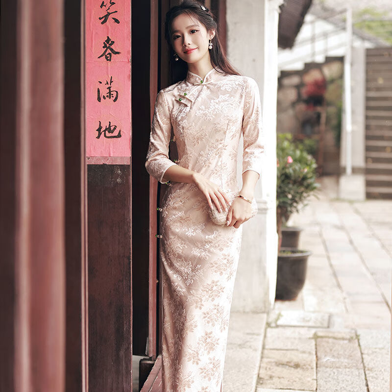 vkpi集合店改良旗袍裙中袖民国气质年轻春款老上海春季复古长款连衣裙