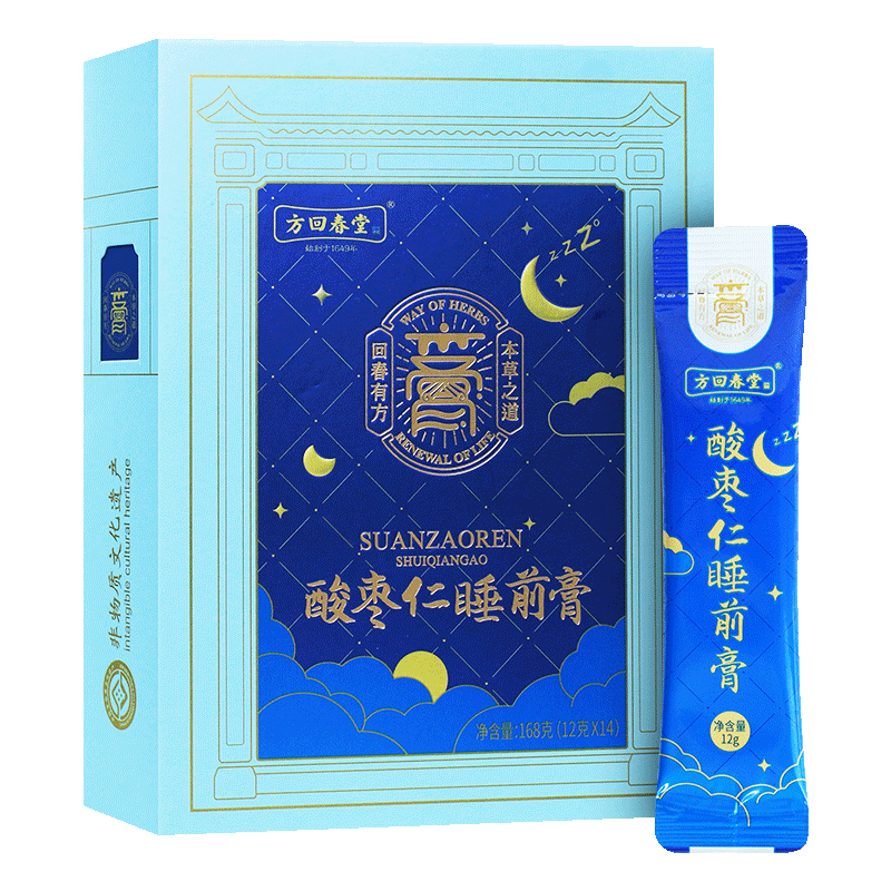 方回春堂 酸棗仁睡前膏12g*12條 酸棗仁百合茯苓茶睡眠膏滋養(yǎng)膏方 1盒裝