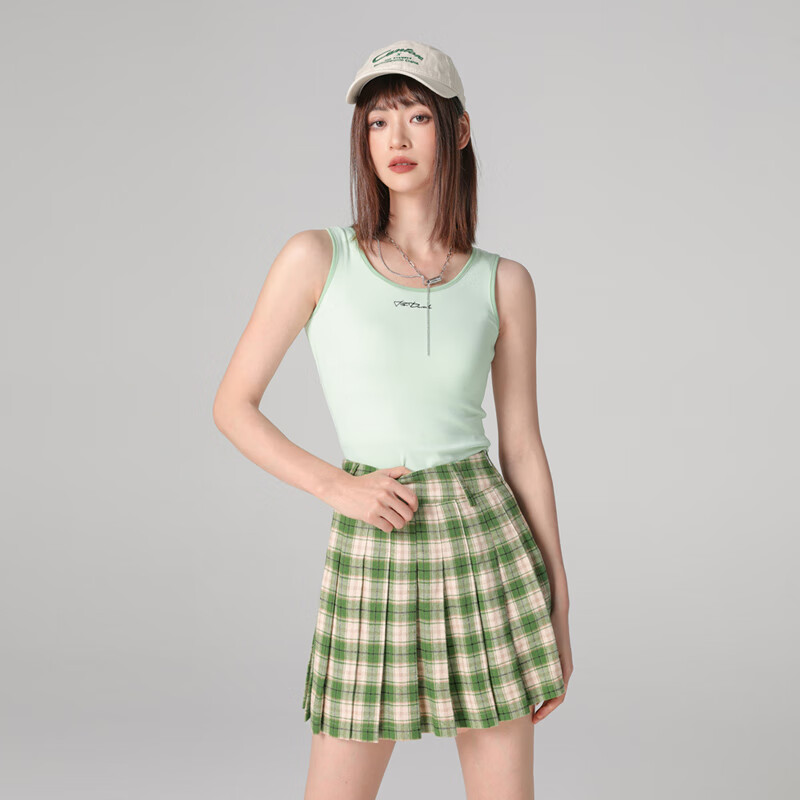 duck小黄鸭背心女春夏新款简约英文绣花短款时髦休闲运动 浅绿色 xs