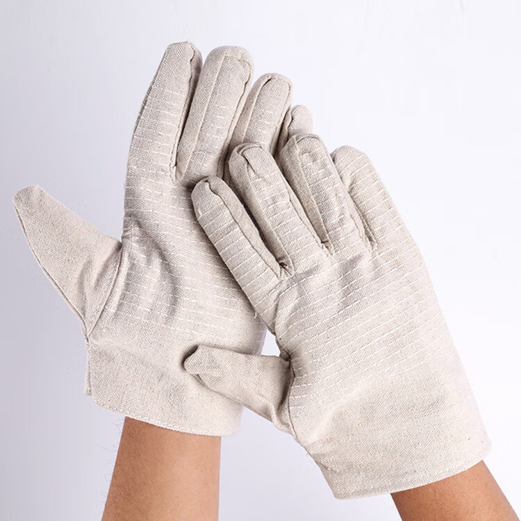 男双层24线帆布手套皮加厚耐磨防油搬运机械厂劳保工作电焊工 白甲布