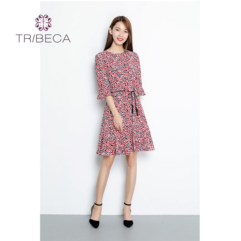 tribeca/翠贝卡 秋季新款甜美系带连衣裙 红色 s