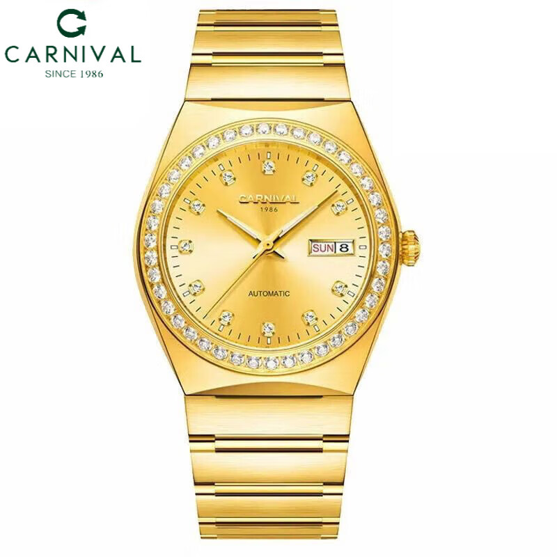 嘉年华(carnival)瑞士夜光机械男表全自动进口机芯精钢防水镶钻土豪