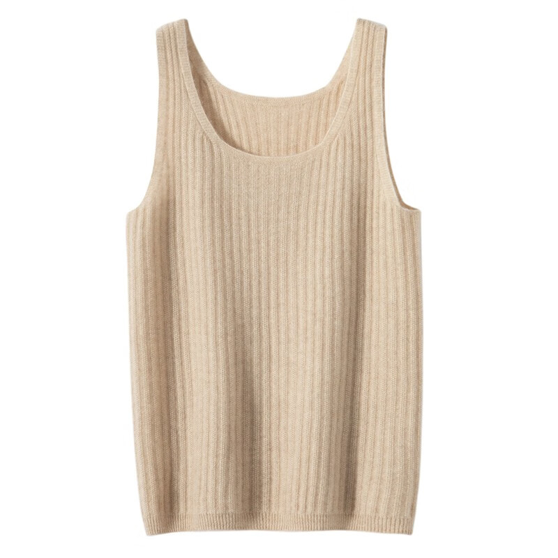 杜宾爵羊绒一线成衣纯羊绒条纹宽带吊带背心女修身针织内搭外 奶驼色