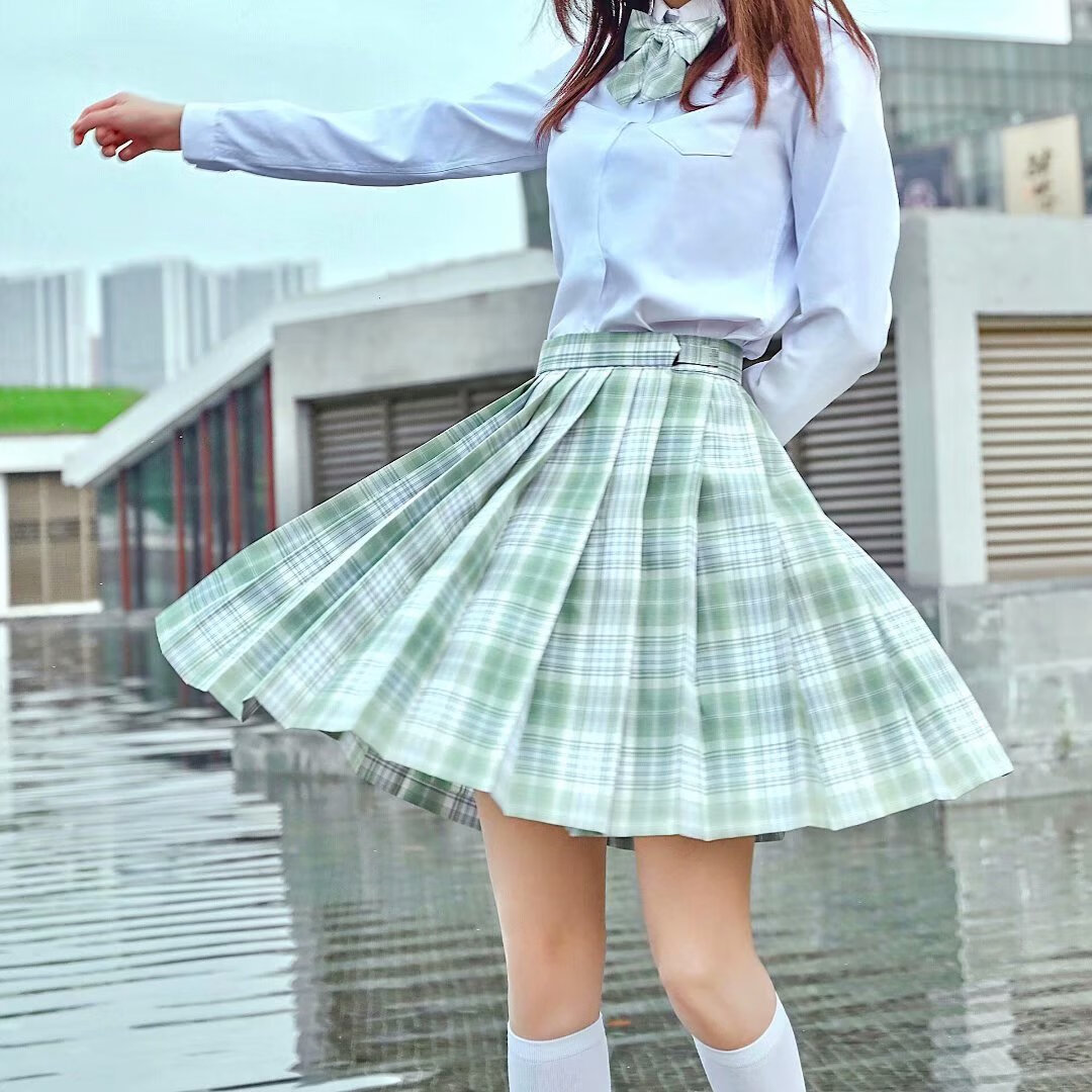 lanweifeileijk格裙夏半身裙现货百褶裙套装制服学院风格子短裙女sn