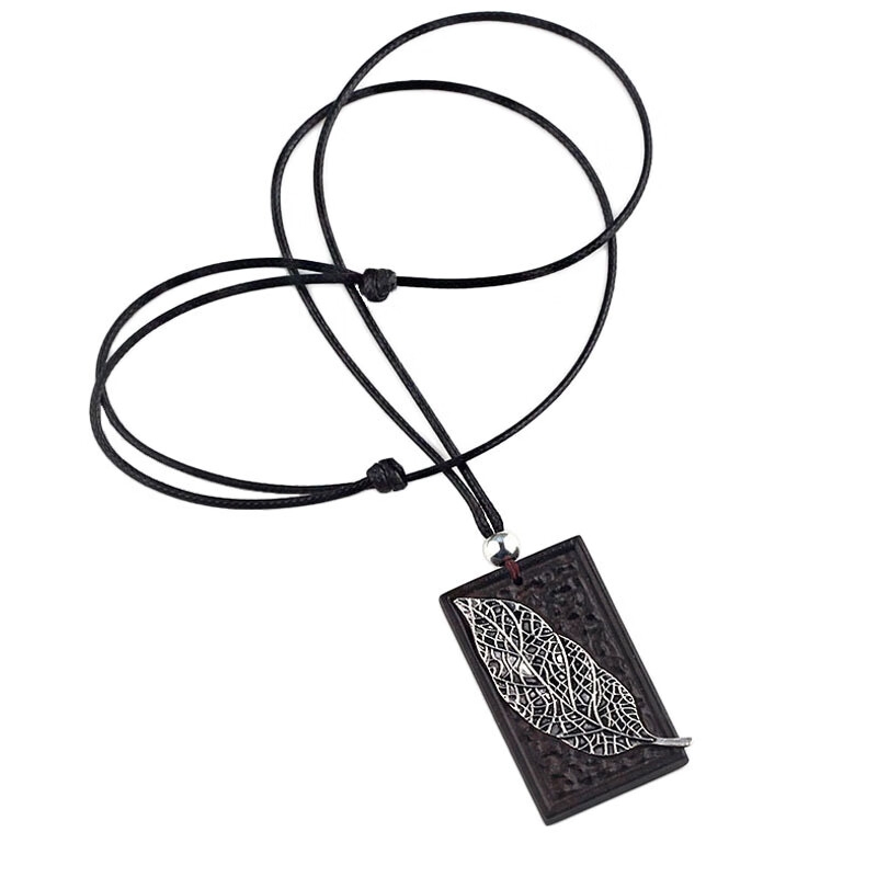 昂比熊新品手工饰品民族风黑檀木毛衣链树叶吊坠复古长款项链 黑色