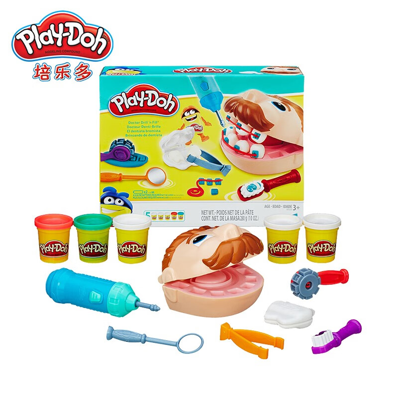 孩之宝(Hasbro)培乐多彩泥橡皮泥模具DIY男女孩儿童玩具礼品礼物 小麦粉制作 小小牙医大套装B5520