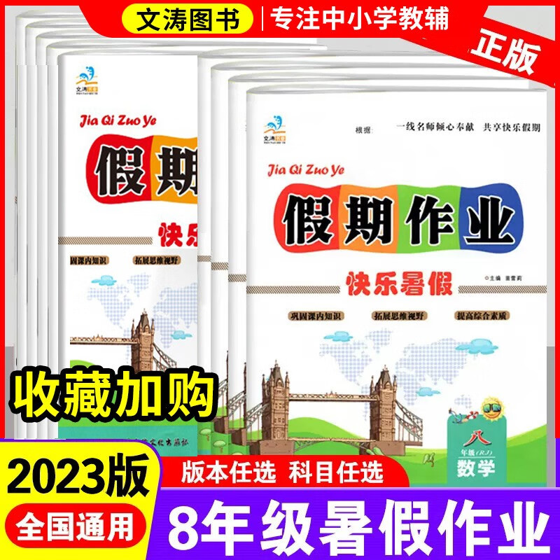 八年级暑假作业下册语文数学英语物理历史地理生物初中初二文涛快乐假期作业8升9年级教材课本练习假期作业天天练 【语文+数学+英语+物理】人教版