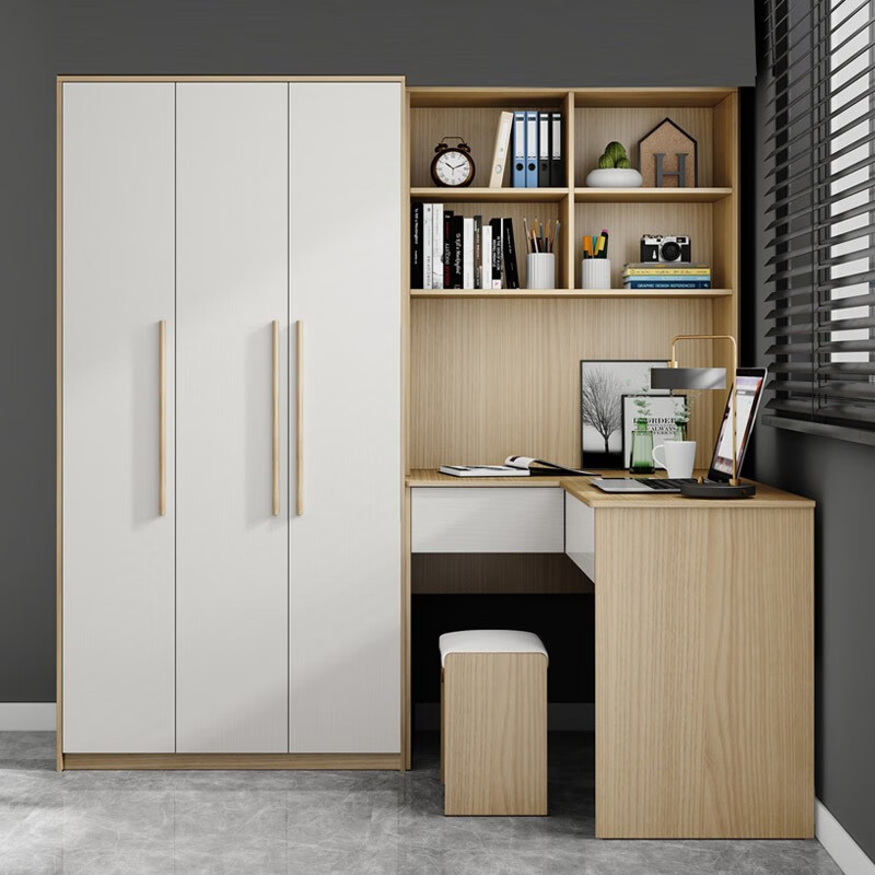 百爱优正中式小户型家用连体电脑书柜一体学生l型转角写字台衣柜学习