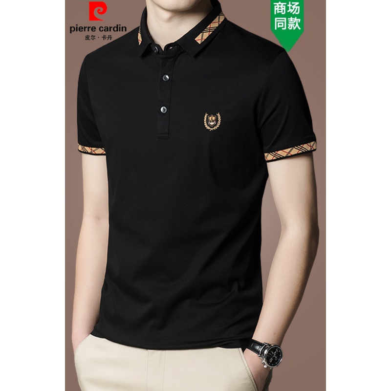 皮尔卡丹(pierre cardin)夏季短袖T恤翻领中青年商务休闲大牌纯色冰丝t恤衫体恤 白色A22 4XL 195【建议195-210斤】
