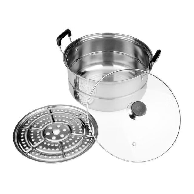 翼荏家用24-30cm煤气煤气锅 加厚不锈钢单层1层小蒸锅 复底汤锅 玻璃