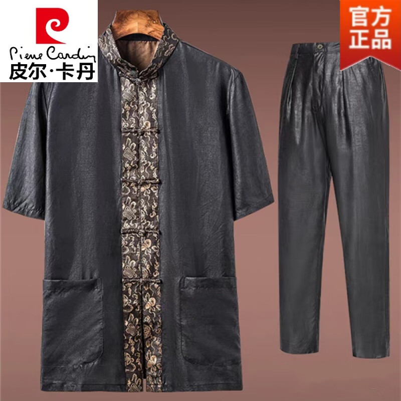 衬衫短袖中老年男款中式唐装套装两件套夏 香云纱套装(上衣 长/裤) m