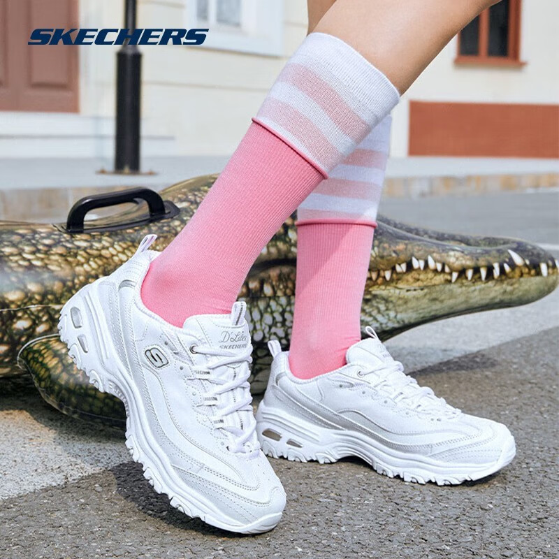 斯凯奇（Skechers）小白熊老爹鞋女春季软底复古潮流休闲鞋学生跑步运动鞋 11931-WSL 白色/银色 女款 37