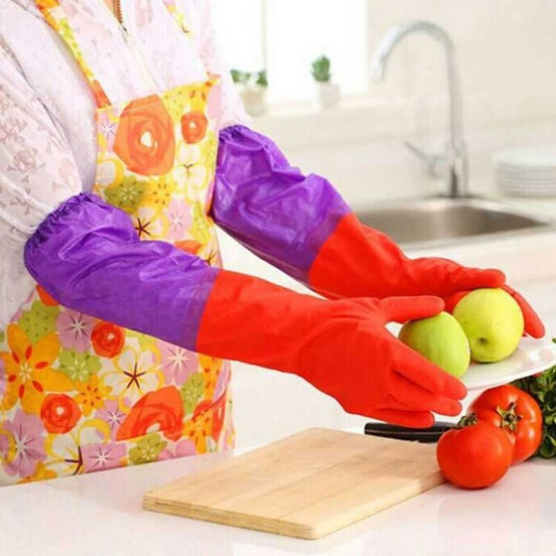 冉邦冬季冬天女洗衣服手套加绒加厚防水洗碗冼菜用的专用保暖橡胶长手