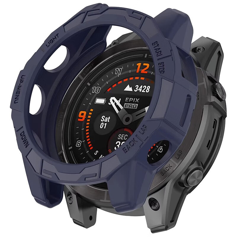 适用于Garmin佳明Fenix7x/7S pro保护壳易耐时Epix pro表壳TPU镂空铠甲壳 午夜蓝【半包铠甲壳】 适用：佳明fenix7