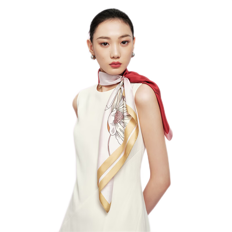 萬(wàn)事利桑蠶絲真絲絲巾女中方巾送媽媽長(cháng)輩絲綢生日禮物禮盒-玉蘭賦75cm