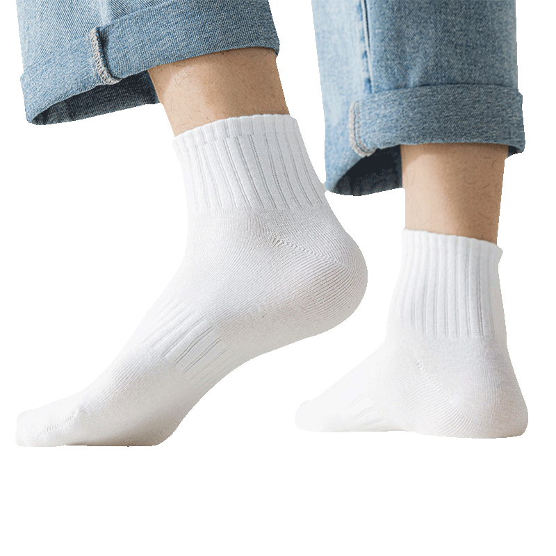 棉十三 10双袜子男士短袜夏季抗菌防臭男袜透气纯色黑白色短筒低帮夏天