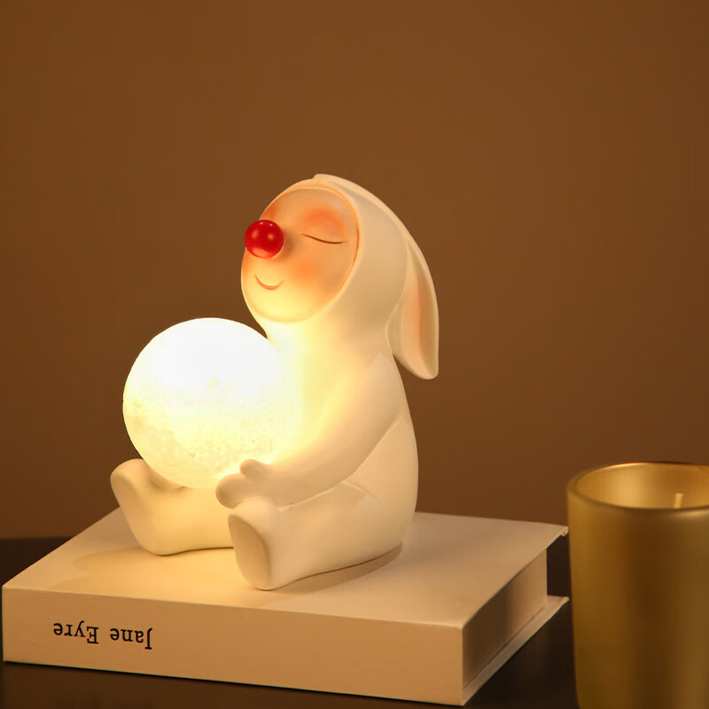 赟娅兔娃娃小月亮灯卧室床头摆件兔子小夜灯生日新婚礼品送春节礼物 兔娃娃月球灯
