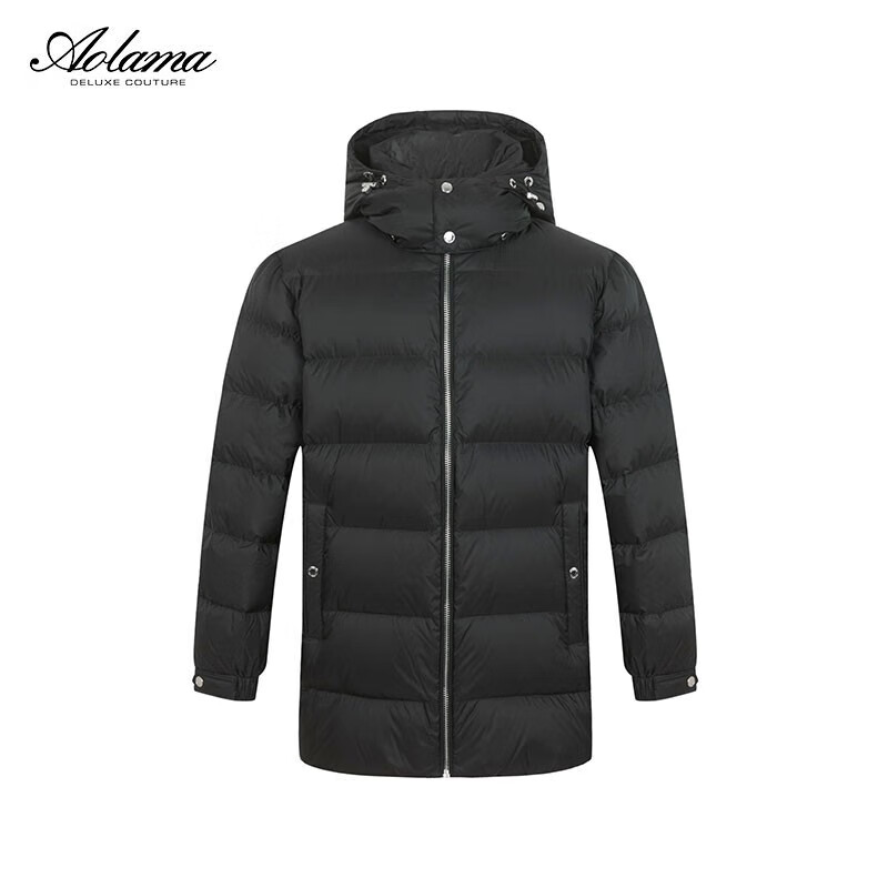 奥拉玛（Aolama）奥拉玛男士中长款羽绒服秋冬装简约连帽可拆卸白鸭绒厚款羽绒服男 黑色 44 160/84A