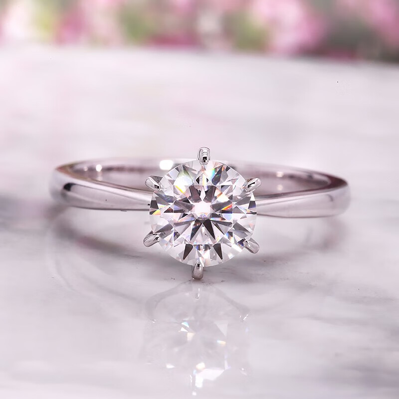 aeaw jewelry培育钻石戒指白18k金1克拉d色经典六爪 18k金镶培育钻石