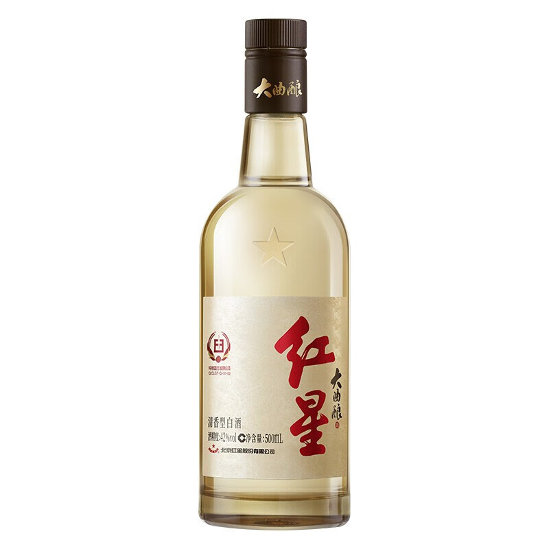 北京红星二锅头大曲酿清香型优级纯粮口粮白酒 42度 500ml 1瓶