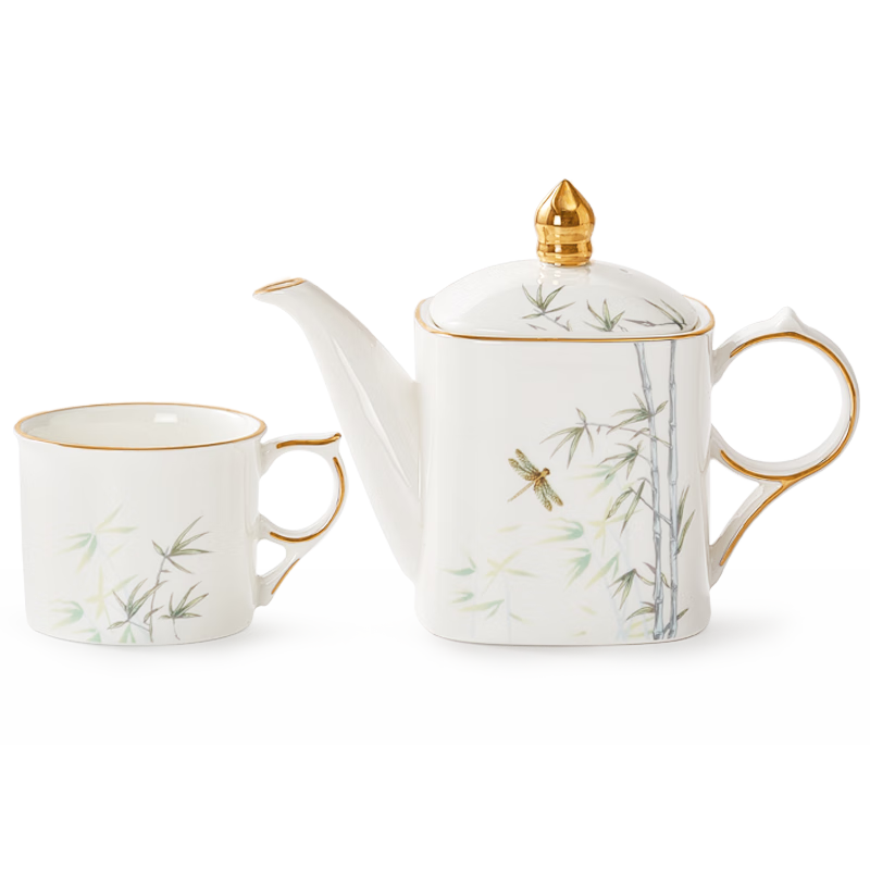 華光國瓷 高端骨瓷茶具套裝 描金茶壺茶杯 生日結婚喬遷伴手禮 青亭 一壺二杯 3頭