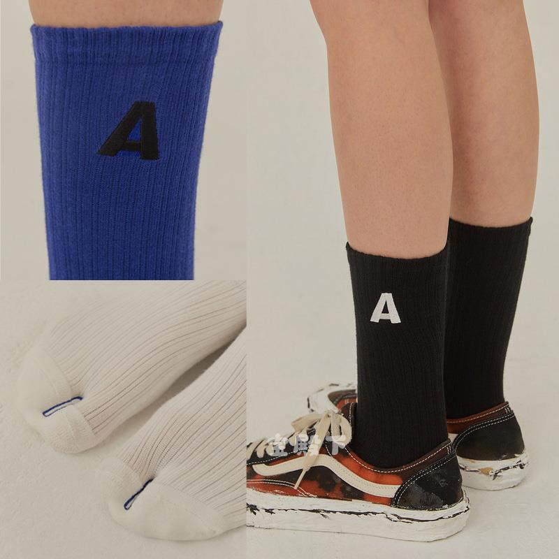 ader袜子英文分趾刺绣个性透气运动街头ns潮流女时尚中筒袜韩版 2双装