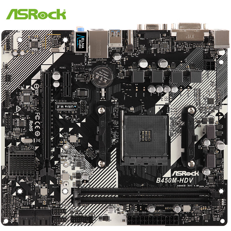 华擎（ASRock）B450M-HDV R4.0主板 支持CPU 3700X/3600/3000G（AMD B450/AM4 Socket）