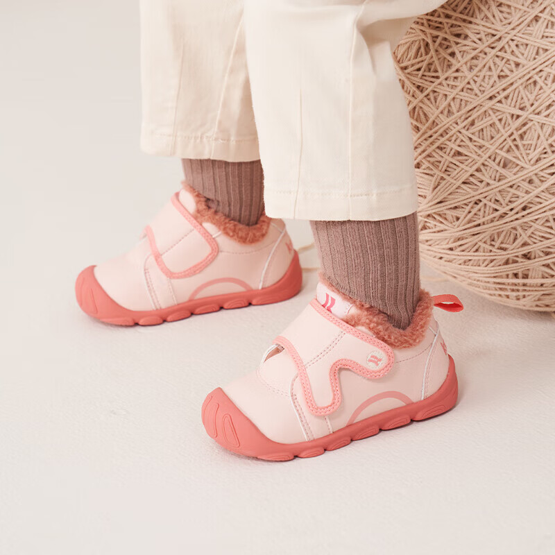 卡特兔婴儿学步鞋男女宝宝冬加绒棉鞋幼儿园室内鞋小白鞋防滑儿童机能鞋 黑白（X2DE014） 19 内长12.0cm 脚长11-11.4