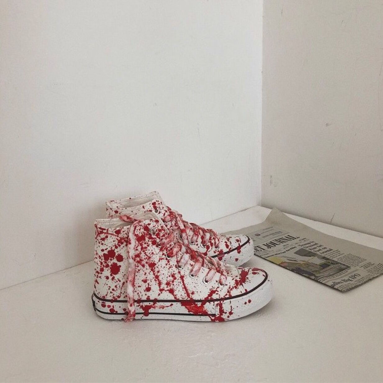 科里弗兰手绘鞋血迹斑斑高帮爆改鞋子男潮流帆布鞋男鞋女涂鸦板鞋百搭