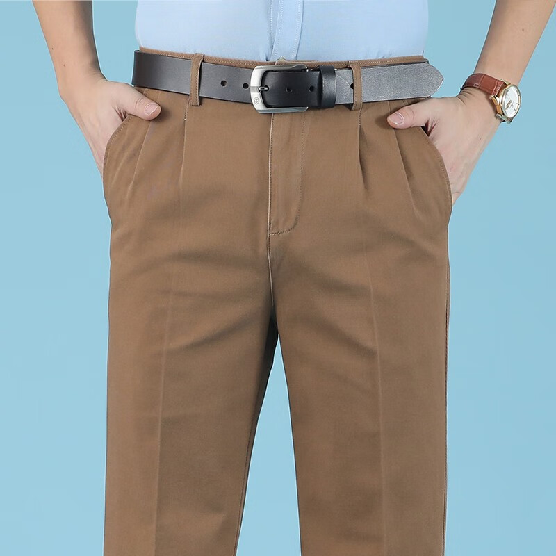 罗伦迪萨休闲裤男双褶宽松高腰纯棉春款中老年直筒宽松休闲裤男裤休闲