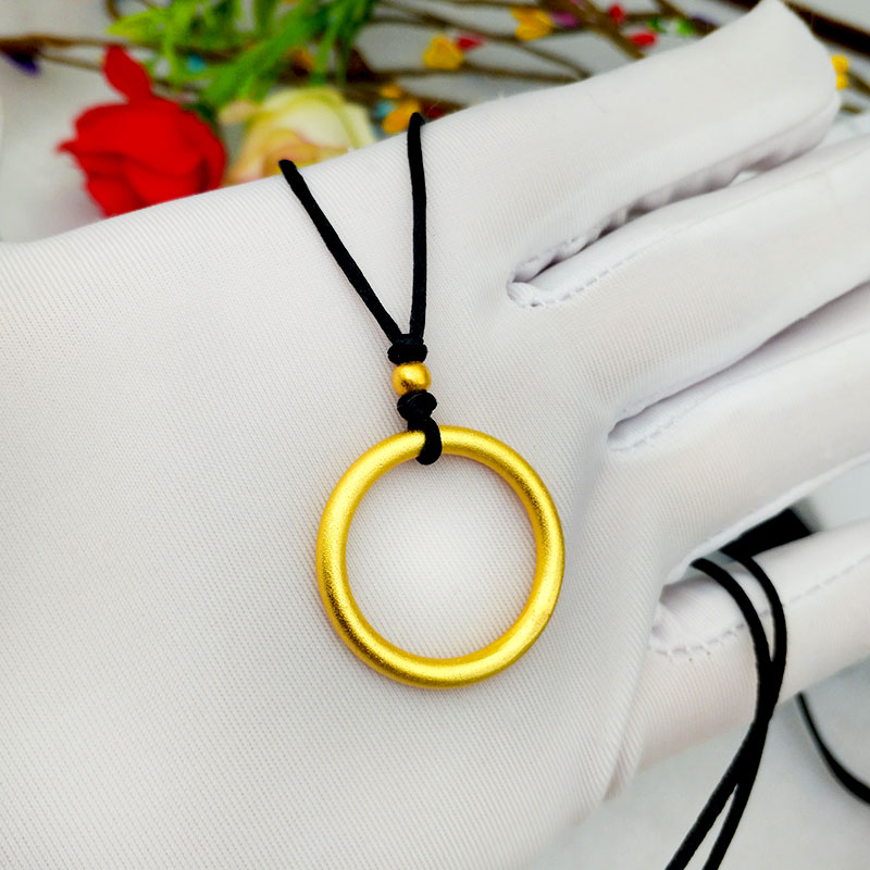 同款红绳素圈镀沙金项链平安扣吊坠古法小圆圈仿3d硬金项链 素圈项链
