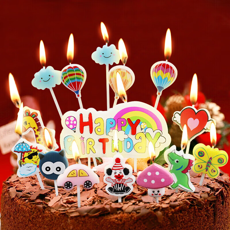 欧妮姿 生日装饰生日蜡烛数字创意蛋糕蜡烛卡通彩色蜡烛彩色插牌蜡烛生日蛋糕蜡烛 字母+动物款