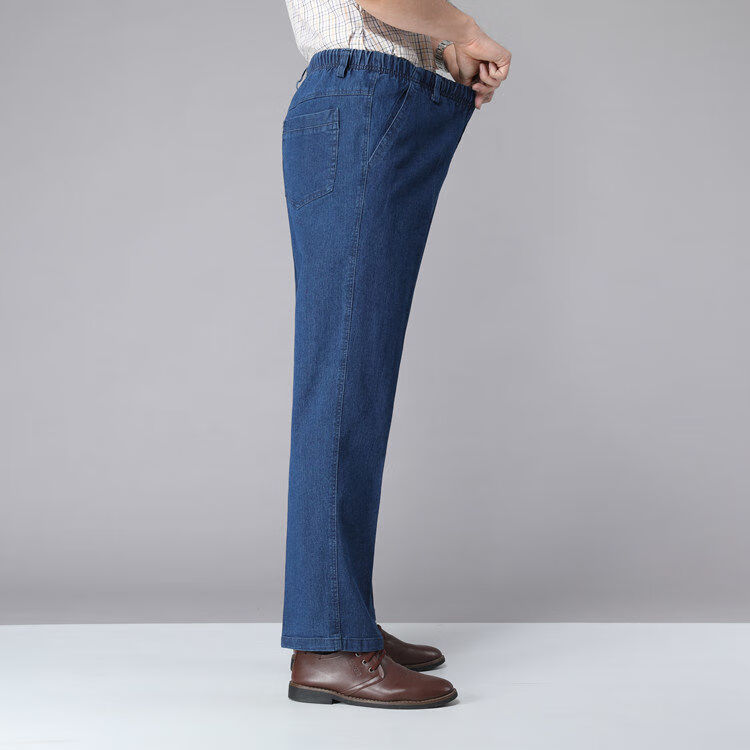 牛仔裤男罗卜中年萝卜裤宽松直桶筒裤秋冬松紧腰牛仔裤中年男士长裤秋