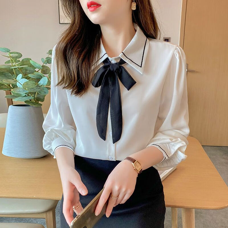 刚拓者(gangtuozhe)女士衬衣带领结雪纺蝴蝶结衬衫女菲菲家】蝴蝶结