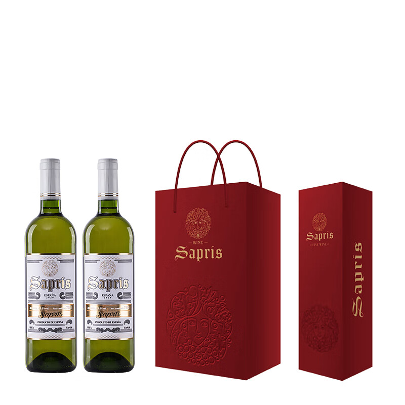 赛浦瑞斯阿依伦干型白葡萄酒西班牙进口12.5度干白礼盒装 双支礼盒装750ml*2