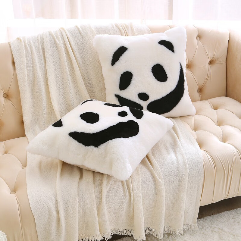 裘朴羊毛沙发抱枕靠垫可爱熊猫公仔靠垫抱枕沙发靠枕垫飘窗床头靠枕 熊猫公仔系列·对装更实惠 50cm*50cm