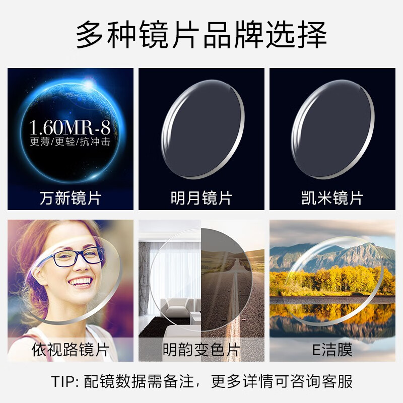 派丽蒙（PARIM）高度近视眼镜框男方型小黑框女商务配度数防蓝光镜片眼镜架PR7820 B2-磨砂黑