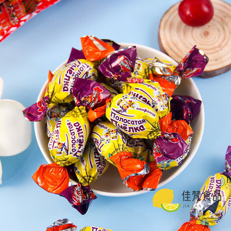 jxbp俄罗斯糖果小蜜蜂进口食品蜂蜜果味爆浆夹心什锦口味年货家用软糖
