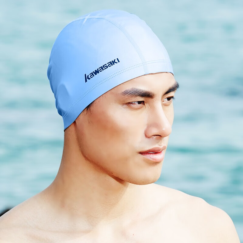 川崎KAWASAKI游泳帽 防水抗老化男女长发纯色氨纶布柔软弹性好 SC-004蓝色