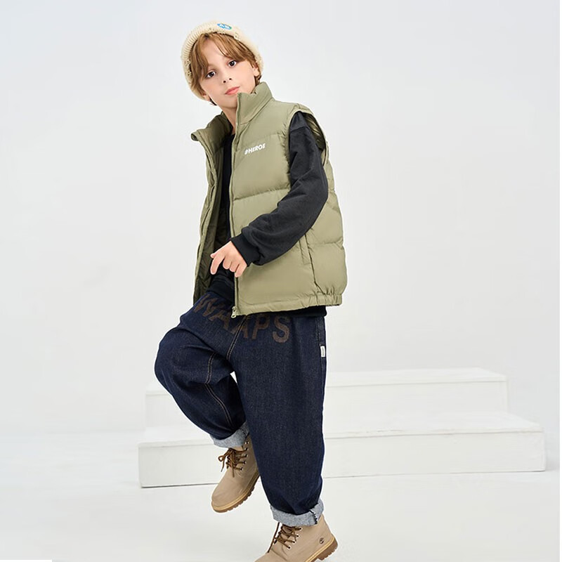 雅鹿羽绒马甲男女童秋冬季新款潮流洋气纯色加厚面包服外穿背心 灰色 160
