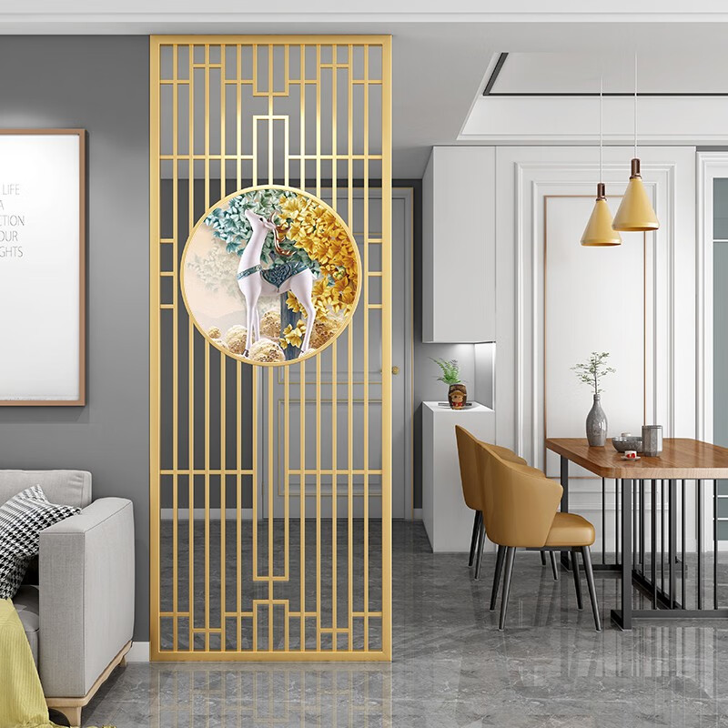 承光殿 北欧不锈钢金属屏风入户进门客厅隔断现代轻奢网红装饰画遮挡