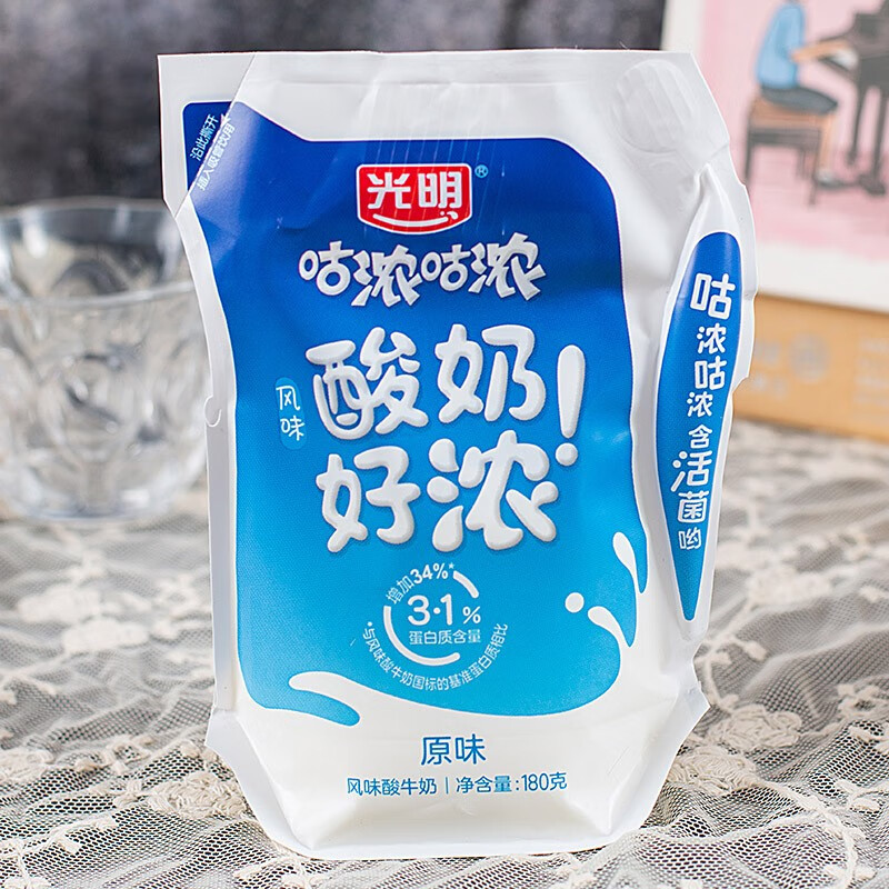 光明 咕浓咕哝风味酸奶180g/袋装营养风味发酵乳低温冷藏 原味*8袋