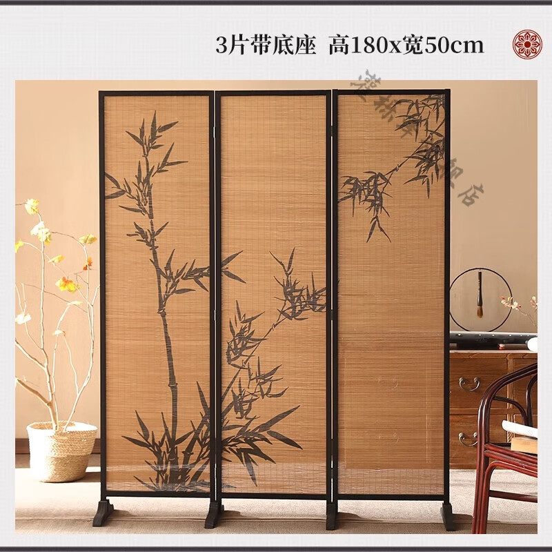 创京懿选屏风隔断中式实木新茶楼风竹影主题装饰墙背景茶室竹编围挡