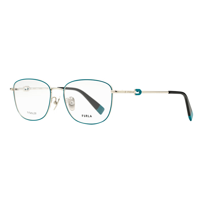 FURLA女全框钛近视眼镜光学架VFU454J 亮钯金带蓝绿色配件 