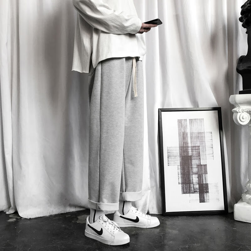 卡度顿夏季灰色裤男韩版港风宽松坠感直筒裤子男生薄款休闲裤 浅灰色