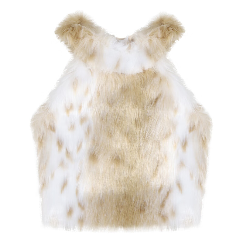 挂脖子上衣甜辣妹豹纹针织吊带背心女夏季毛绒性感挂脖短款 豹纹背心