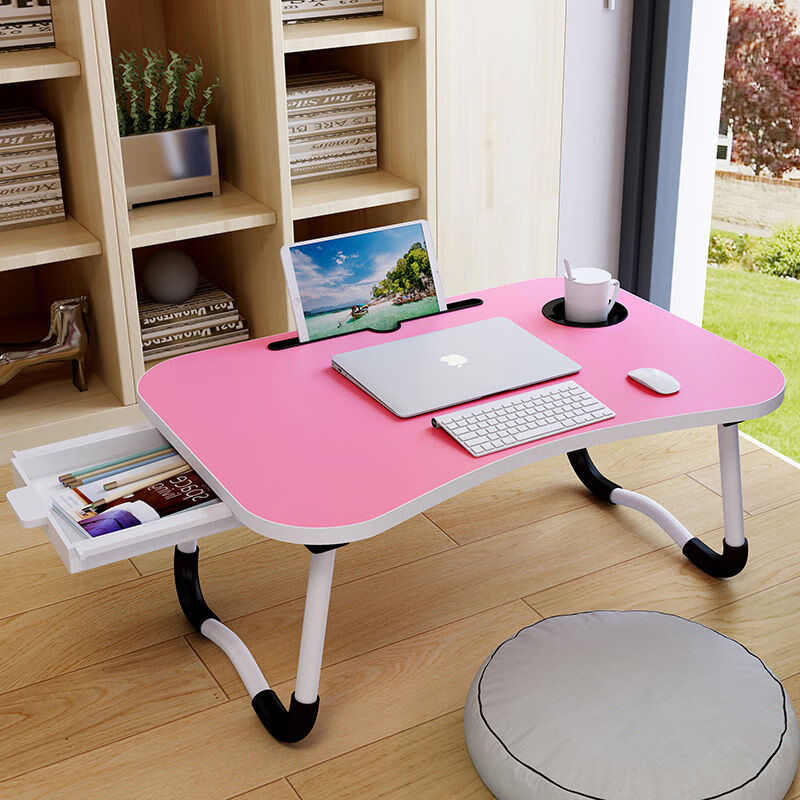 床上笔记本电脑桌书桌可折叠懒人学生宿舍餐写字小桌子学习桌 （旗舰款）粉色卡槽抽屉