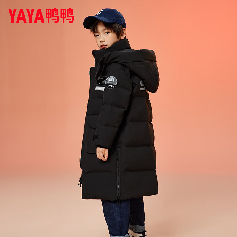 鸭鸭（YAYA）儿童羽绒服男童新中长款加厚过膝连帽保暖冬季中大童装外套WJ 米色 160