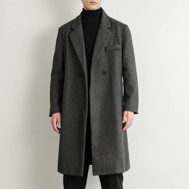 凯逸弗（kainifu）中长款风衣冬季男士毛呢大衣宽松呢子风衣中长款 深灰色 M
