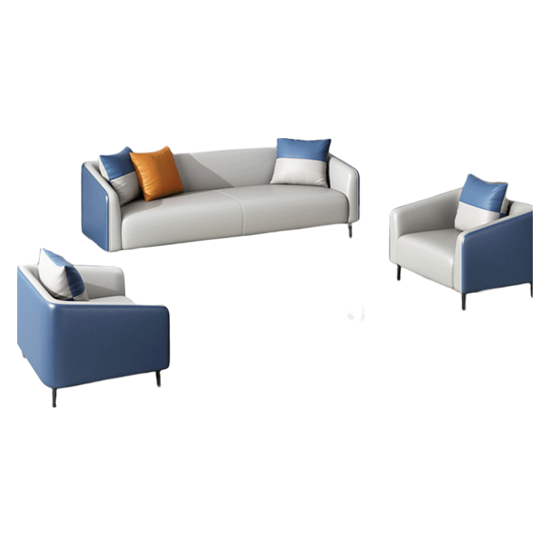 奋青 办公沙发简约现代商务会议接待室三人位沙发创意休闲商务会客洽谈休息区办公室沙发茶几组合 单人位【深蓝+米灰】